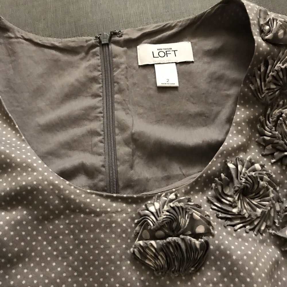 LOFT Gray Dot Cotton Dress with Floral Details - Picture 10 of 11